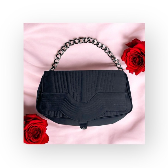 VanEli ❁ Sophisticated Metallic Gunmetal Chain Handle Bag Handbag ❁ Shiny Black - Picture 1 of 16